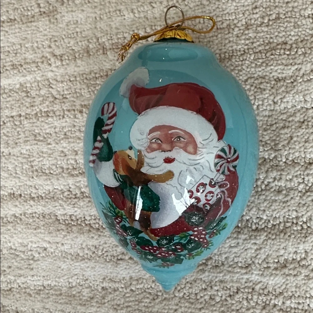 Li Bien 2017 Ornament Pier 1 Glass Ornament Santa Puppy Hand Blown & Painted